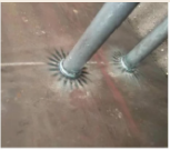 Detalle técnico de la virola refractaria y baño de fusión solidificado